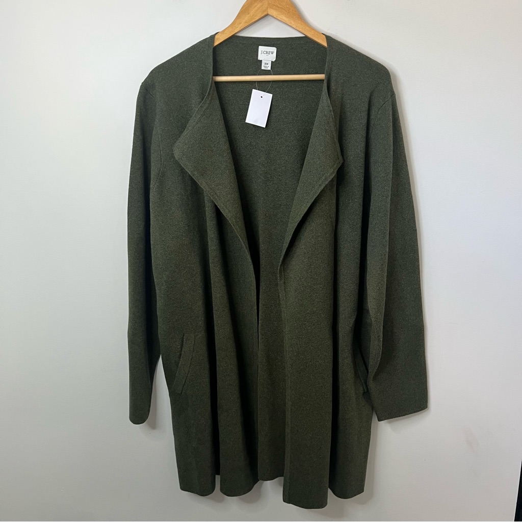 J Crew 2x Vanessa Sweater Jacket Green Women’s Open Front Duster Nwt $118 An051